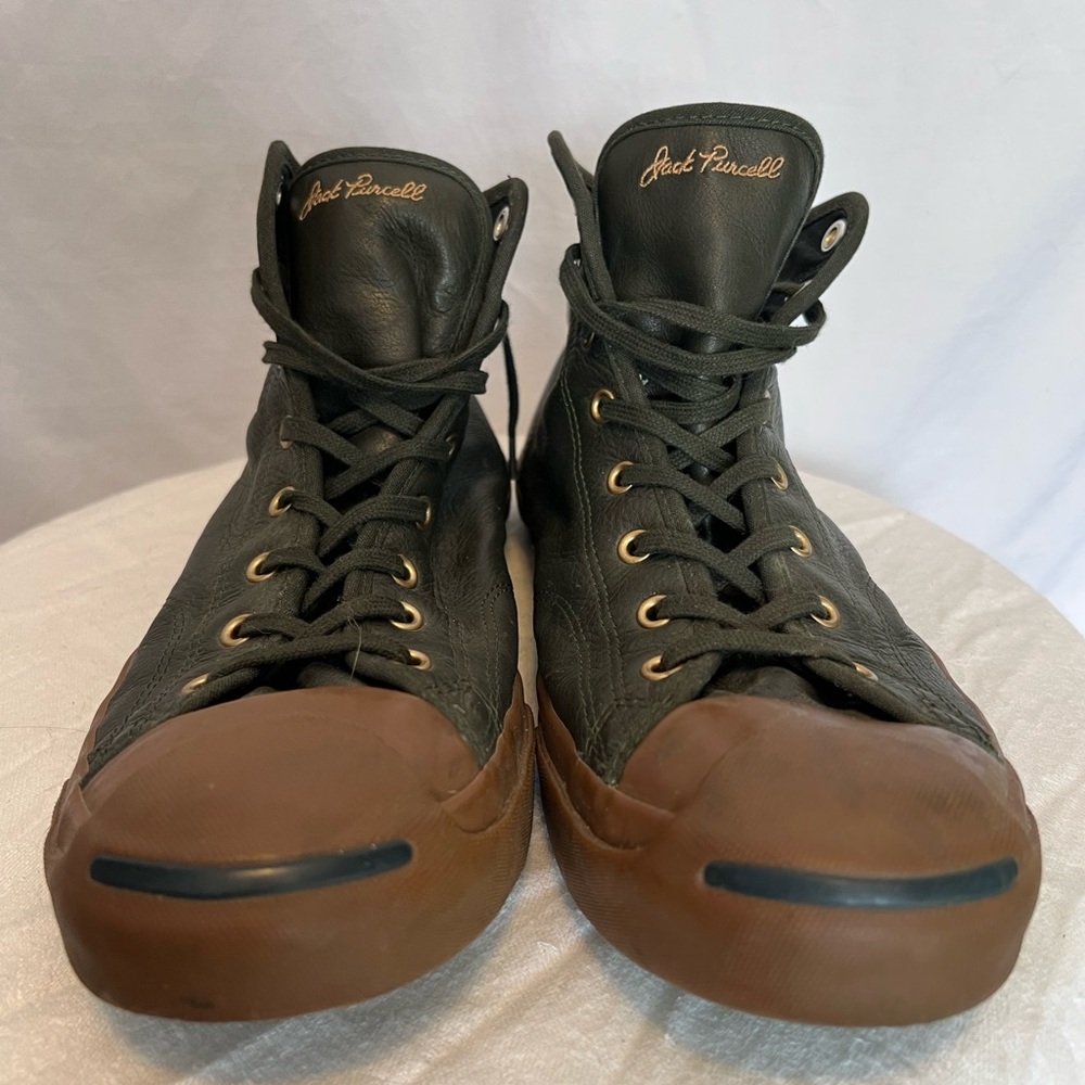 Jack Percell Leather Converse Dark Green and Brown High-Top Sneakers